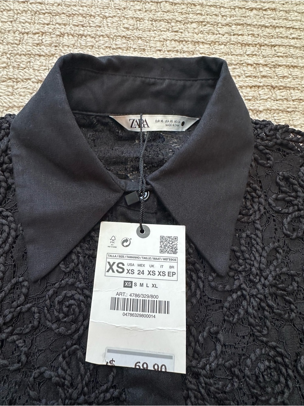 Zara NWT Black Floral Embroidered Lace Sheer Blouse Shirt Sz XS - Picture 4 of 5